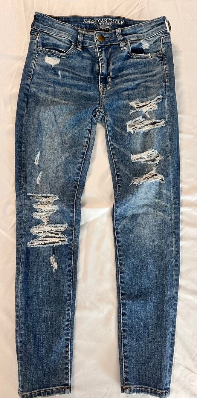 American Eagle Hi Rise Jegging Jeans 4 Short Distressed Ripped Super Stretch X